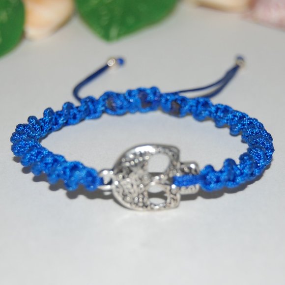 Skull Charm Bracelet,Skull Bracelet,Drawstring Bracelet,Blue Bracelet - Picture 3 of 3